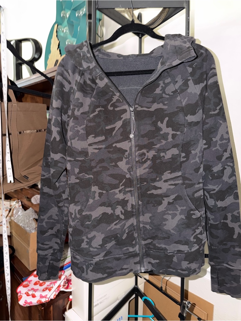 Grey & Black Camo Zip-Up Hoodie
